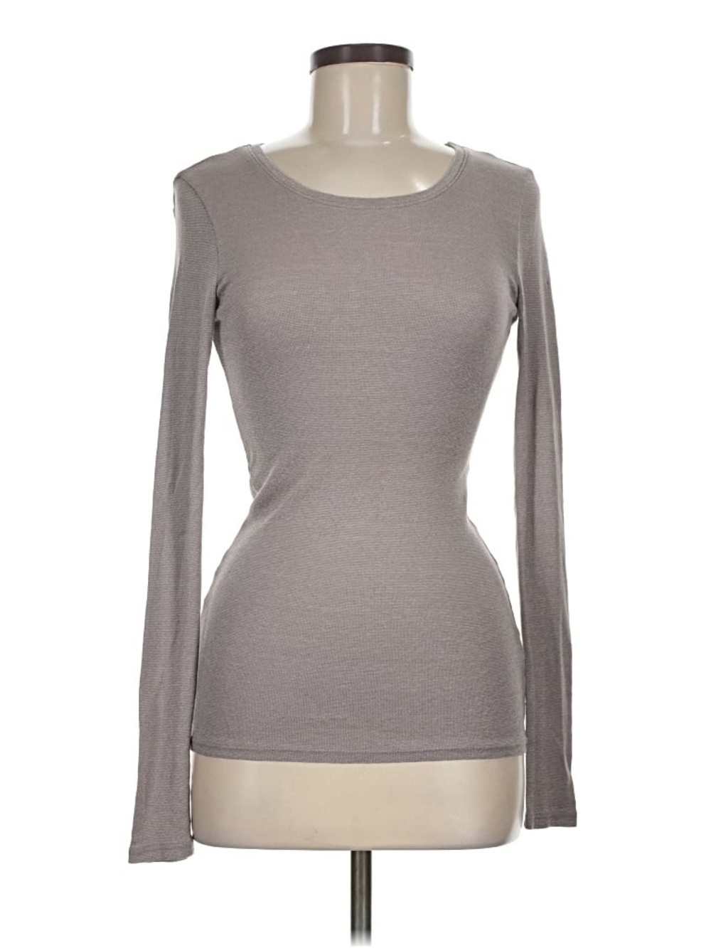 Michael Stars Light Gray Slim Long-Sleeve Crewneck Raw Hem